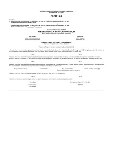 Vorschaubild Westamerica Bancorporation
 10-Q Quartalsbericht 2013 