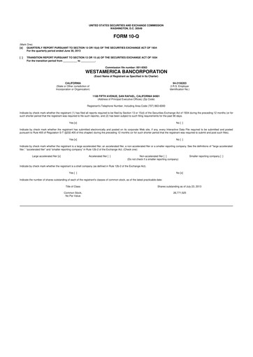 Vorschaubild Westamerica Bancorporation
 10-Q Quartalsbericht 2013 