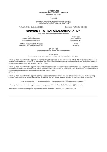 Thumbnail Simmons First National 10-Q Quarterly Report FY2013 