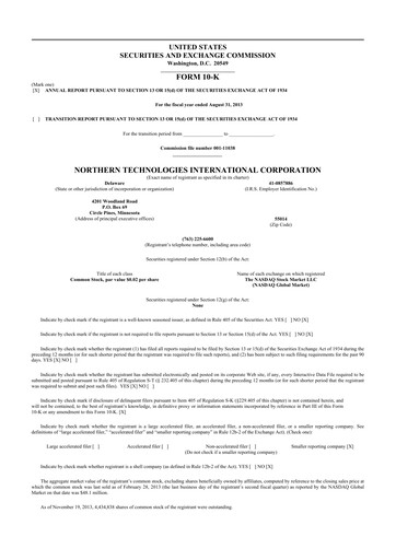 Miniature Northern Technologies International 10-K Rapport annuel 2013