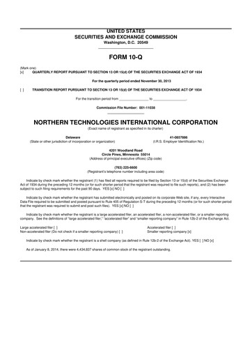 Thumbnail Northern Technologies International 10-Q Quarterly Report FY2014 