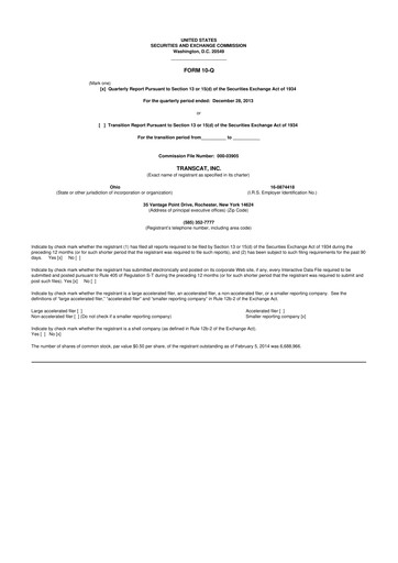 Thumbnail Transcat 10-Q Quarterly Report FY2014 