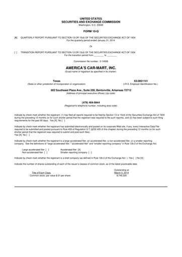 Thumbnail America's Car-Mart 10-Q Quarterly Report FY2014 