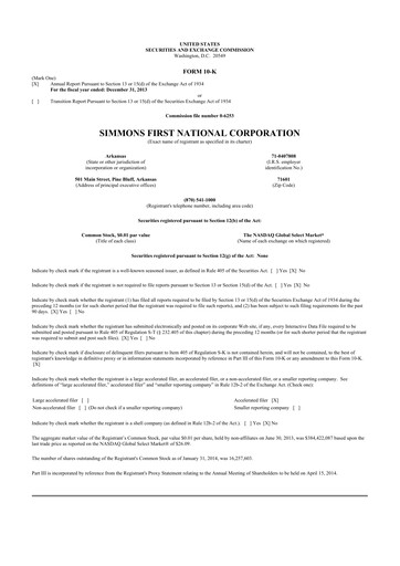 Thumbnail Simmons First National 10-K Annual Report 2013