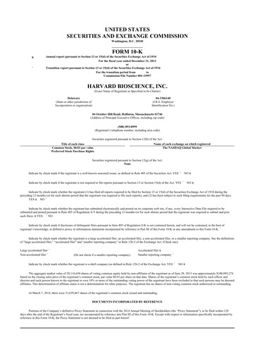 Miniature Harvard Bioscience 10-K Rapport annuel 2013