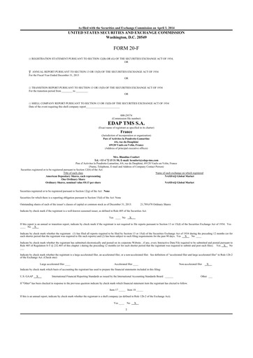 Thumbnail EDAP TMS 20-F Annual Report 2013