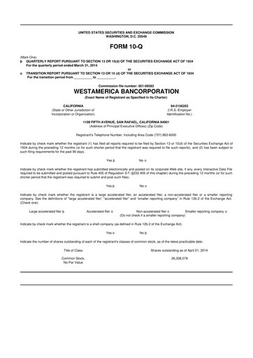 Vorschaubild Westamerica Bancorporation
 10-Q Quartalsbericht 2014 