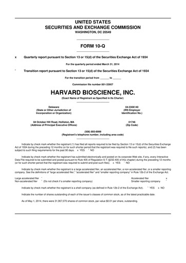 Vorschaubild Harvard Bioscience 10-Q Quartalsbericht 2014 