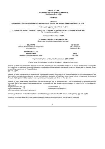 Thumbnail Sterling Infrastructure 10-Q Quarterly Report FY2014 