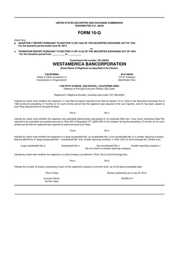 Vorschaubild Westamerica Bancorporation
 10-Q Quartalsbericht 2014 