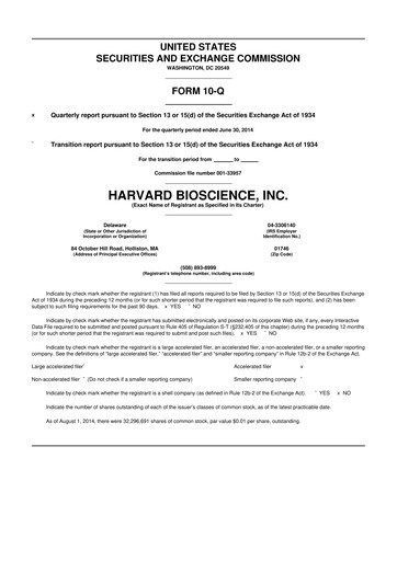 Vorschaubild Harvard Bioscience 10-Q Quartalsbericht 2014 