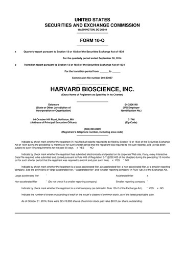 Vorschaubild Harvard Bioscience 10-Q Quartalsbericht 2014 