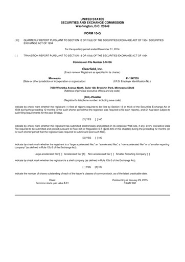 Thumbnail Clearfield 10-Q Quarterly Report FY2015 