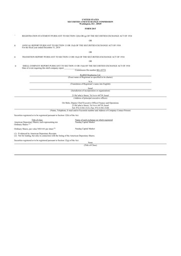 Miniature Redhill Biopharma 20-F Rapport annuel 