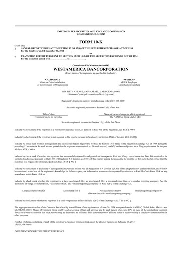 Thumbnail Westamerica Bancorporation
 10-K Annual Report 2014