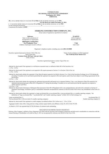 Thumbnail Sterling Infrastructure 10-K Annual Report 2014