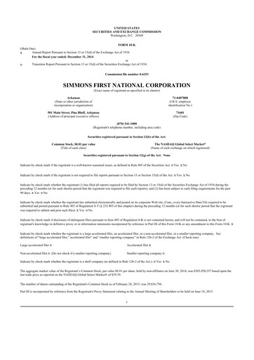 Thumbnail Simmons First National 10-K Annual Report 2014