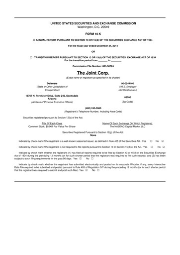 Thumbnail The Joint Corp. 10-K Annual Report 2014