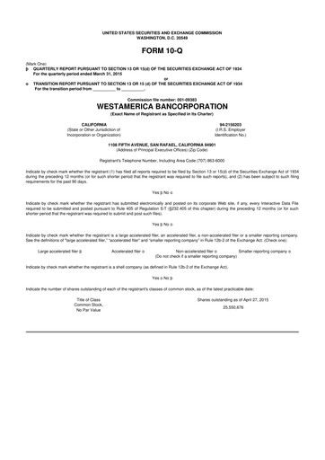 Vorschaubild Westamerica Bancorporation
 10-Q Quartalsbericht 2015 