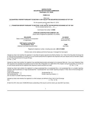 Thumbnail Sterling Infrastructure 10-Q Quarterly Report FY2015 