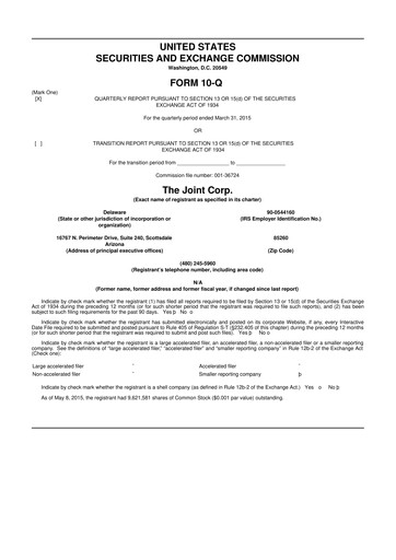 Thumbnail The Joint Corp. 10-Q Quarterly Report FY2015 