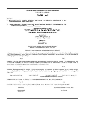 Vorschaubild Westamerica Bancorporation
 10-Q Quartalsbericht 2015 