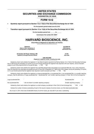 Vorschaubild Harvard Bioscience 10-Q Quartalsbericht 2015 
