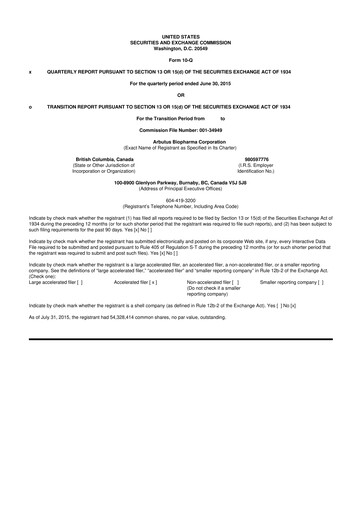 Thumbnail Arbutus Biopharma
 10-Q Quarterly Report FY 