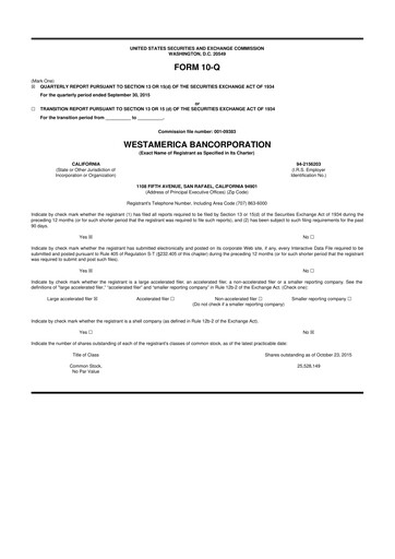 Vorschaubild Westamerica Bancorporation
 10-Q Quartalsbericht 2015 