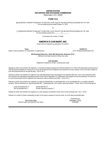 Thumbnail America's Car-Mart 10-Q Quarterly Report FY2016 