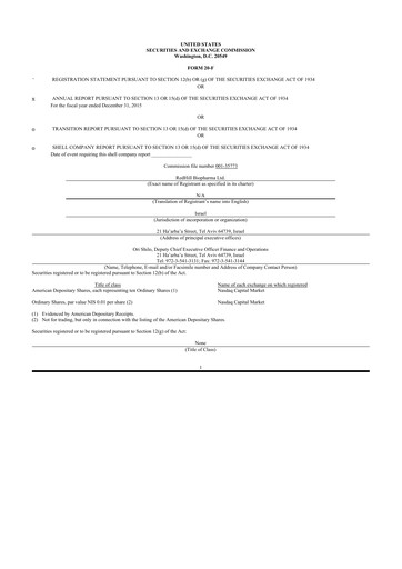 Miniature Redhill Biopharma 20-F Rapport annuel 