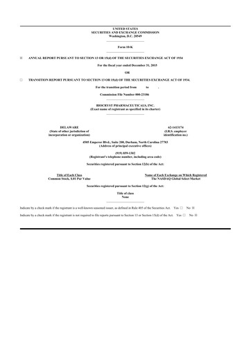 Thumbnail BioCryst Pharmaceuticals
 10-K Annual Report 2015