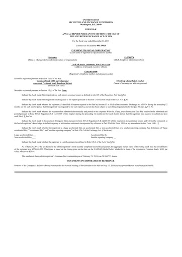 Thumbnail Flushing Financial Corp 10-K Annual Report 2015