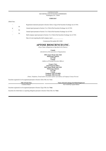 Thumbnail Aptose Biosciences 20-F Annual Report 