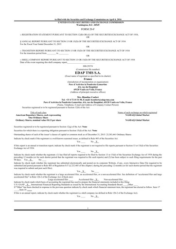 Thumbnail EDAP TMS 20-F Annual Report 2015