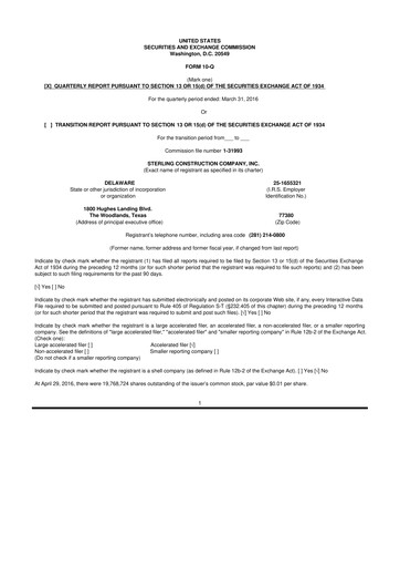 Thumbnail Sterling Infrastructure 10-Q Quarterly Report FY2016 