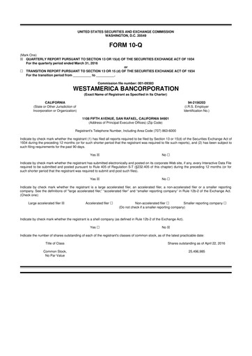 Vorschaubild Westamerica Bancorporation
 10-Q Quartalsbericht 2016 