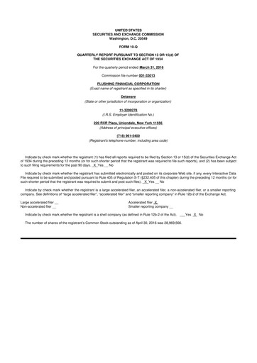 Thumbnail Flushing Financial Corp 10-Q Quarterly Report FY2016 