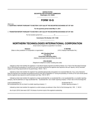 Thumbnail Northern Technologies International 10-Q Quarterly Report FY2016 