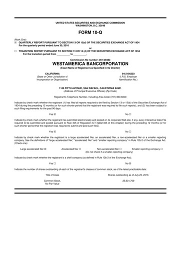 Vorschaubild Westamerica Bancorporation
 10-Q Quartalsbericht 2016 