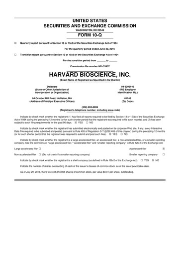 Vorschaubild Harvard Bioscience 10-Q Quartalsbericht 2016 