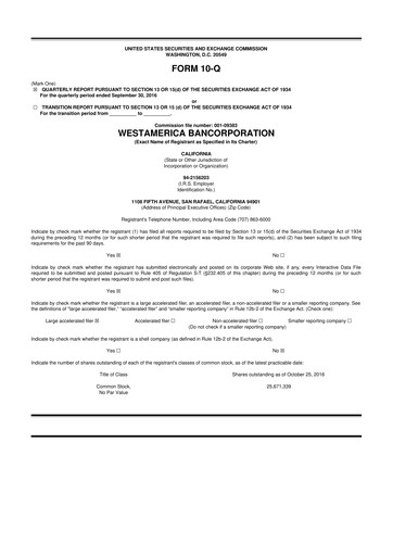 Vorschaubild Westamerica Bancorporation
 10-Q Quartalsbericht 2016 