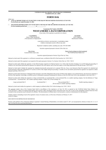 Thumbnail Westamerica Bancorporation
 10-K Annual Report 2016