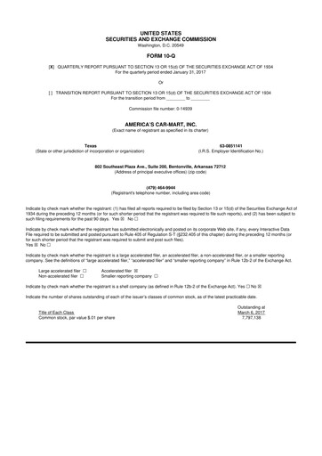 Thumbnail America's Car-Mart 10-Q Quarterly Report FY2017 