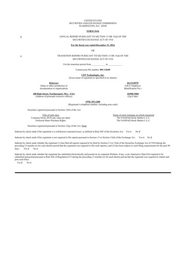 Thumbnail UFP Technologies
 10-K Annual Report 2016