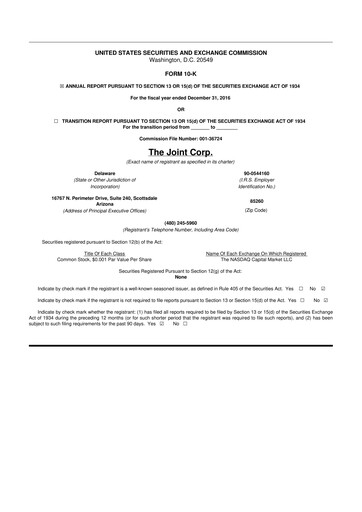 Thumbnail The Joint Corp. 10-K Annual Report 2016