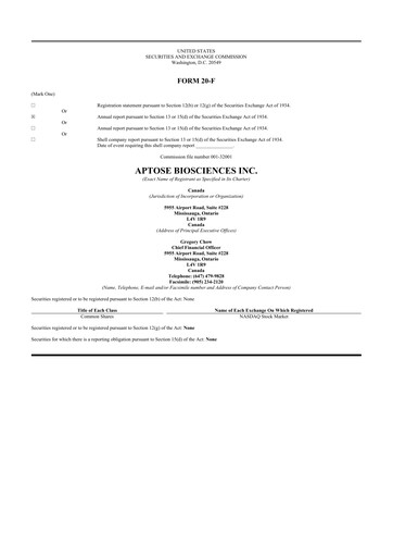 Thumbnail Aptose Biosciences 20-F Annual Report 