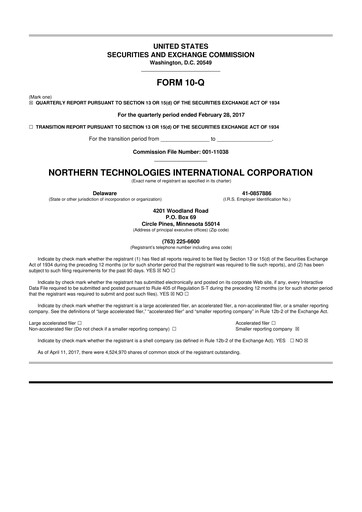 Thumbnail Northern Technologies International 10-Q Quarterly Report FY2017 