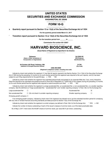 Vorschaubild Harvard Bioscience 10-Q Quartalsbericht 2017 