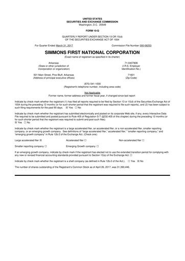 Thumbnail Simmons First National 10-Q Quarterly Report FY2017 